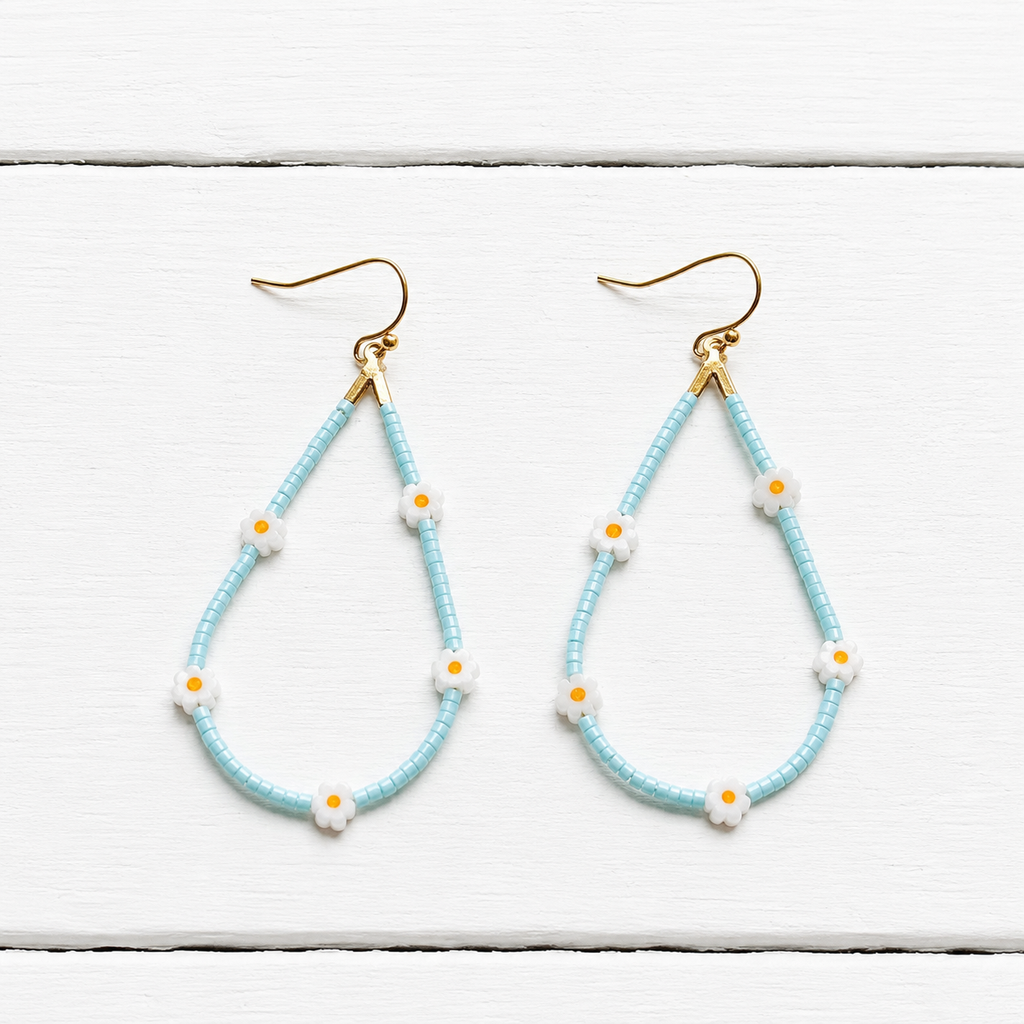 Pendientes gota margaritas azules