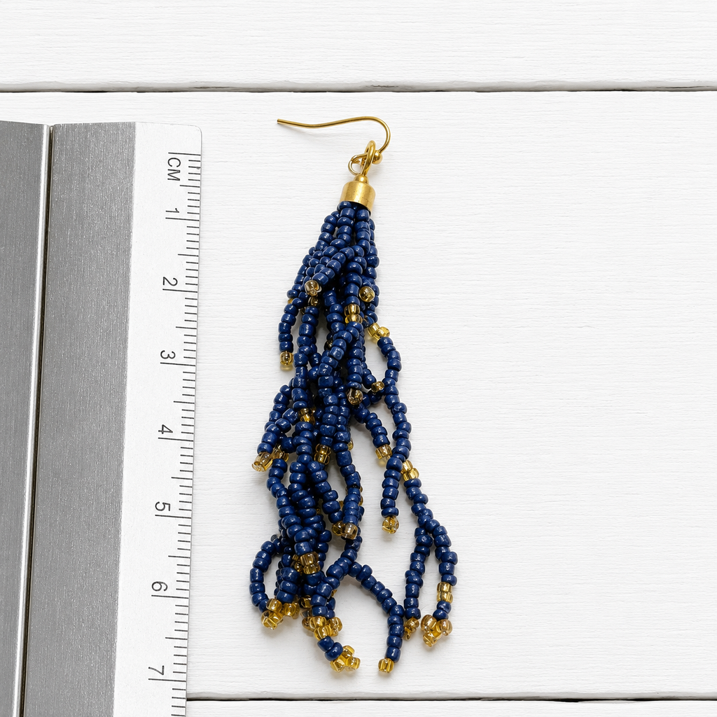 Pendientes pompón miyuki azul marino