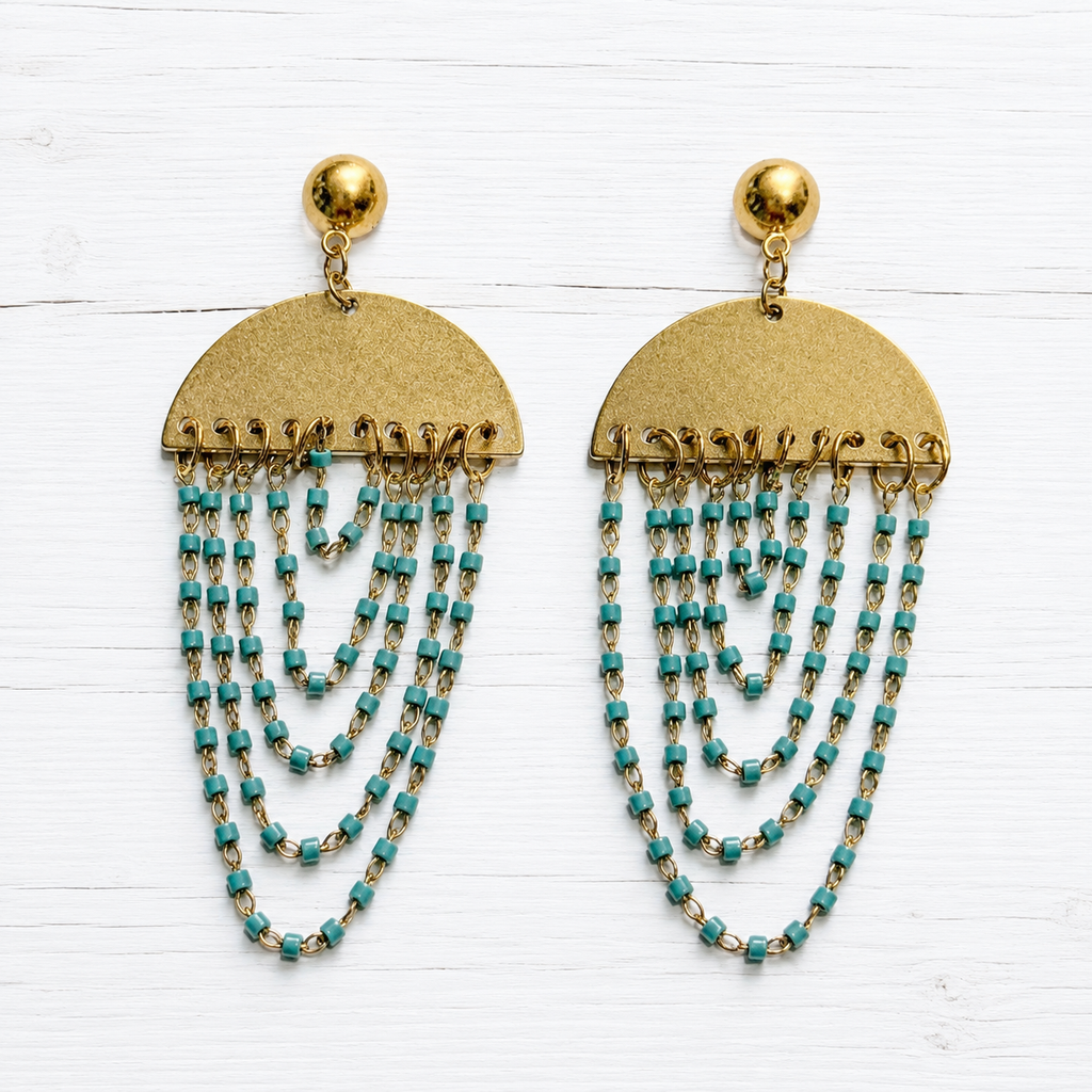 Pendientes cortina cadena verde
