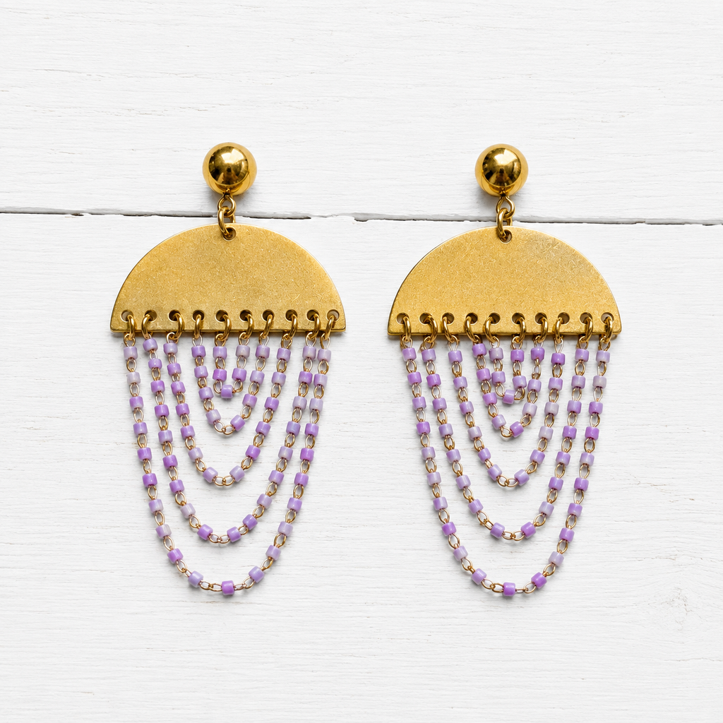 Pendientes cortina cadena lila