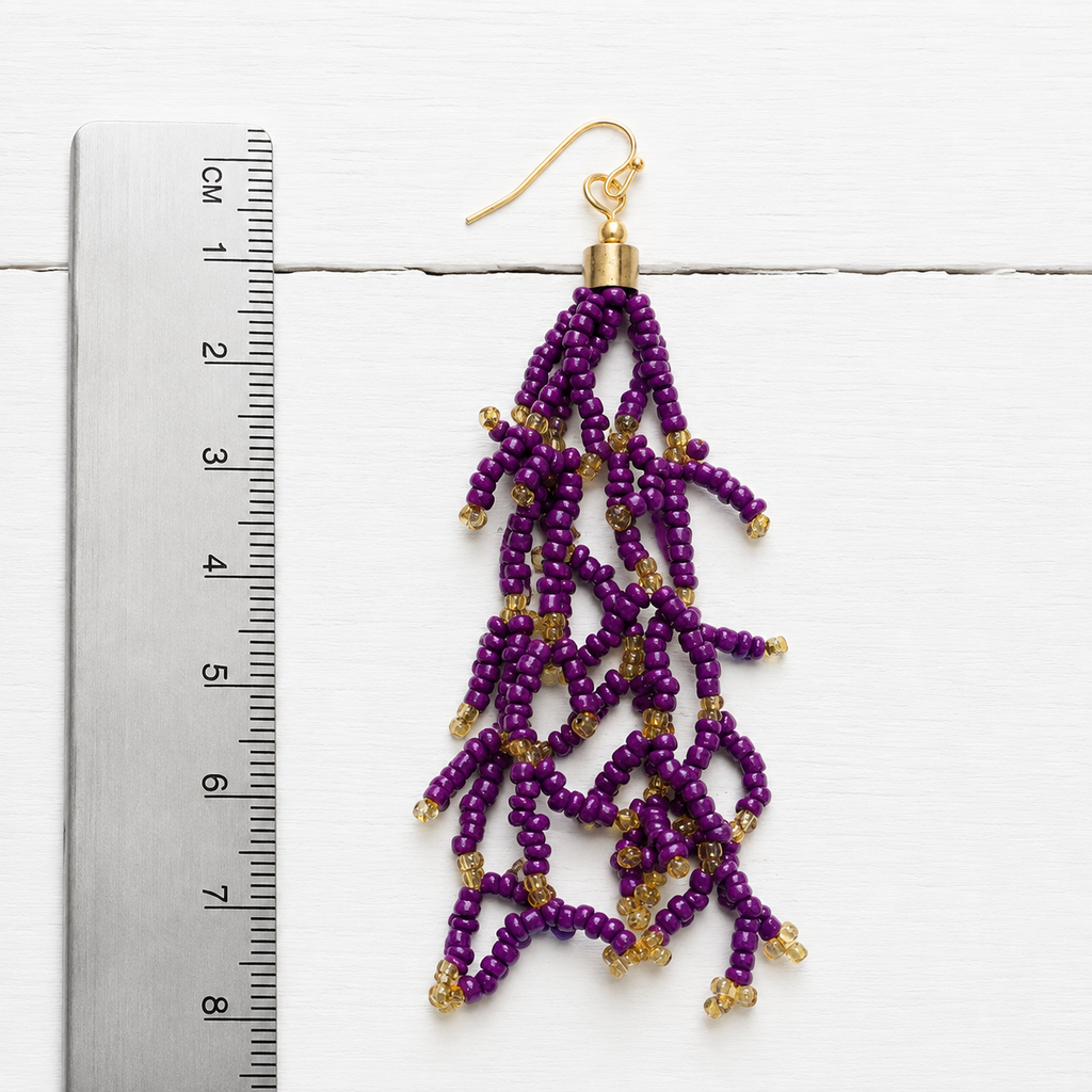 Pendientes pompón miyuki berenjena
