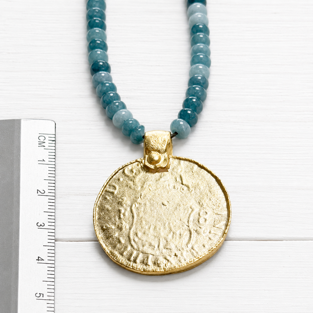 Gargantilla moneda piedras verde azulado