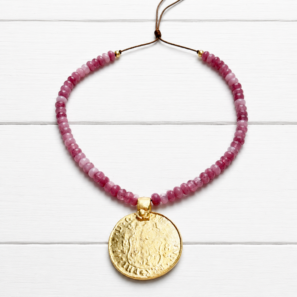 Gargantilla moneda piedras fresa