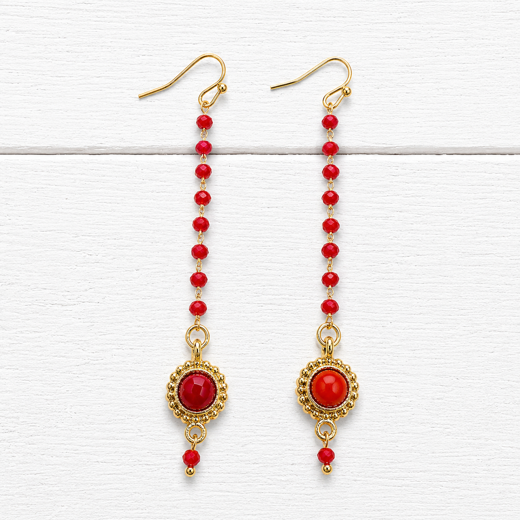 Pendientes cadena adorno rojo