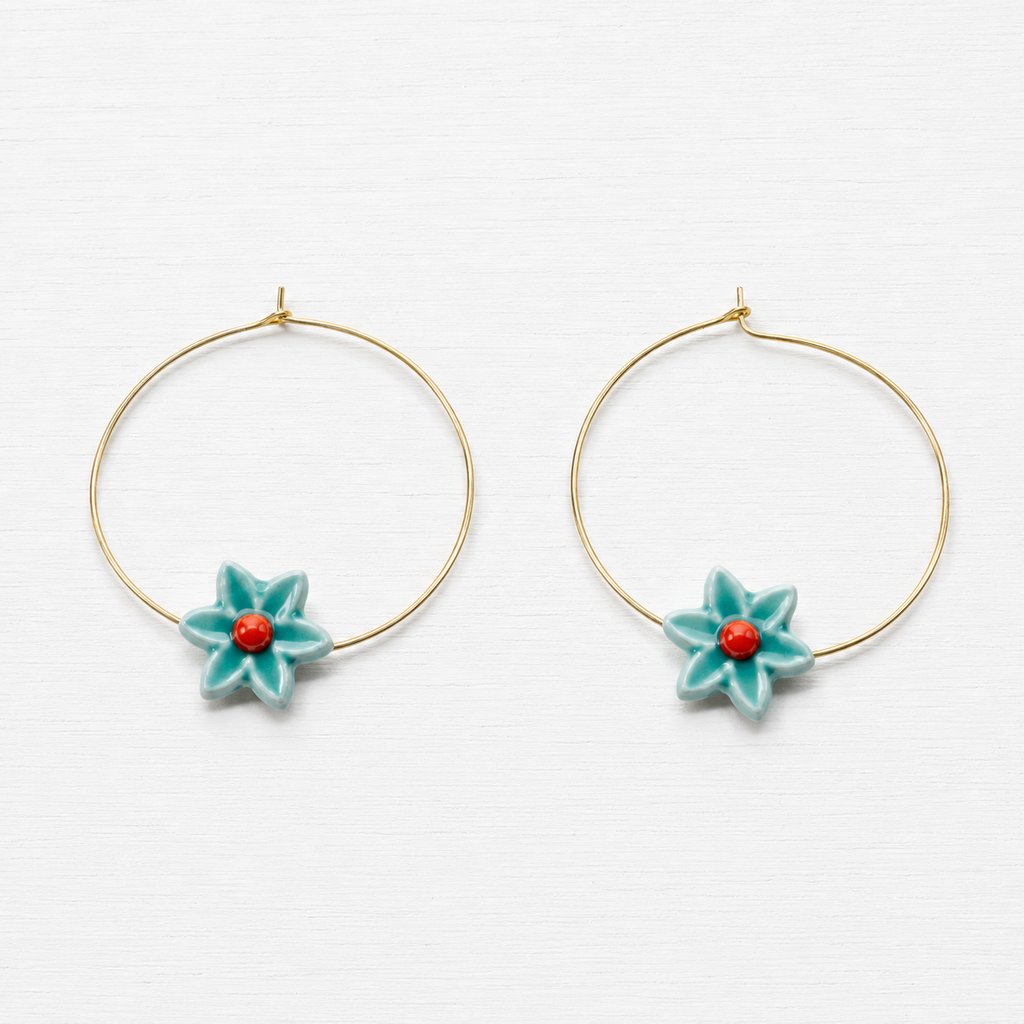 Pendientes aro flor turquesa