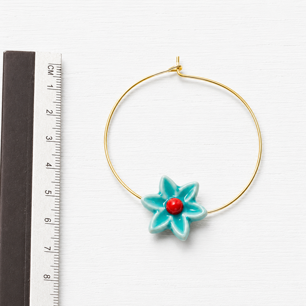 Pendientes aro flor turquesa