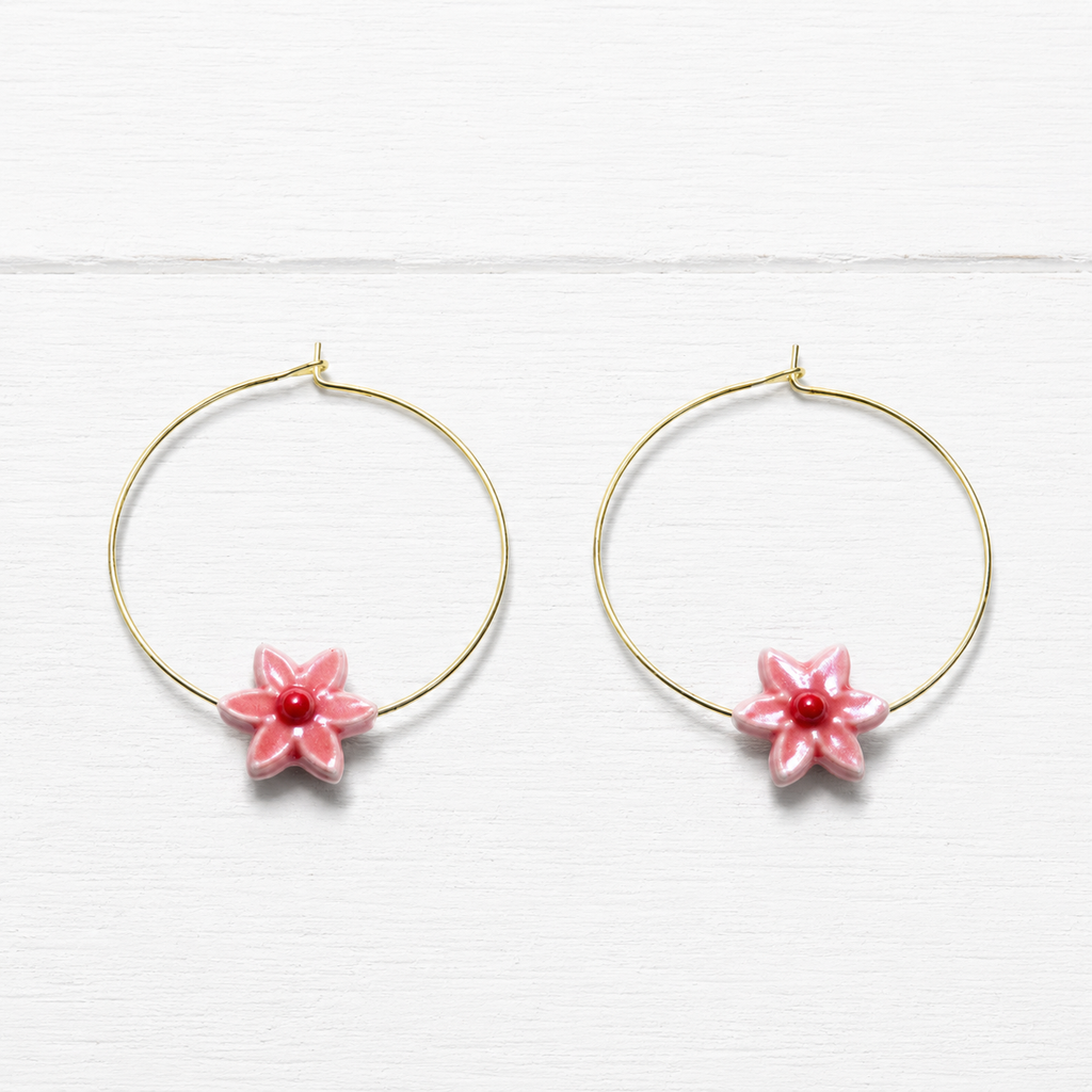 Pendientes aro flor rosa