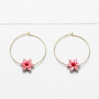Pendientes aro flor rosa