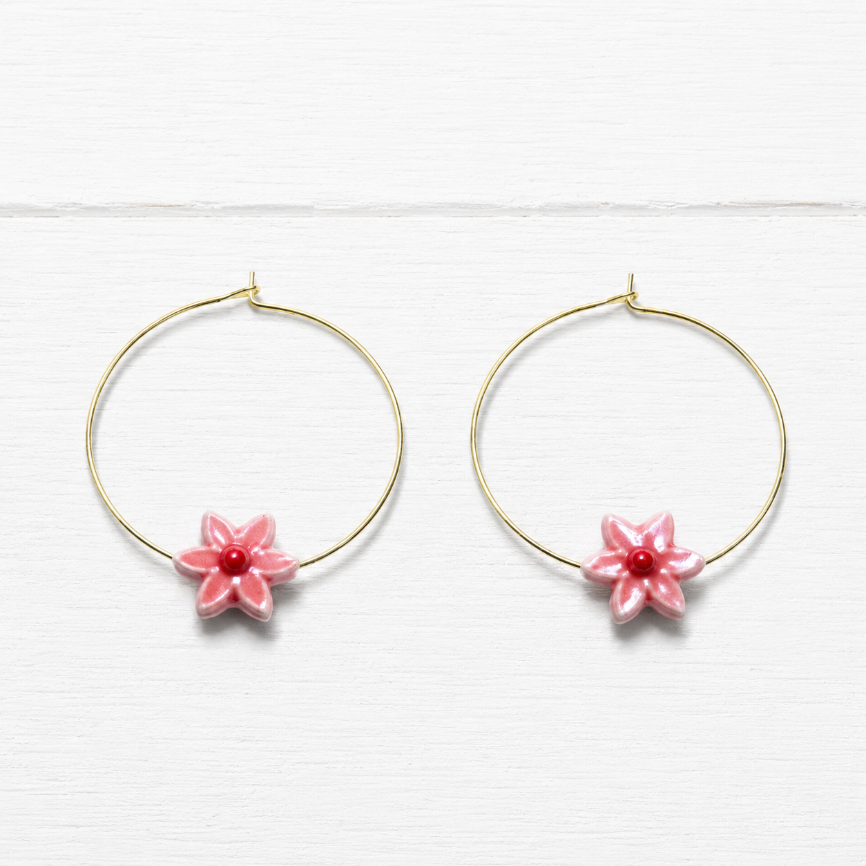 Pendientes aro flor rosa