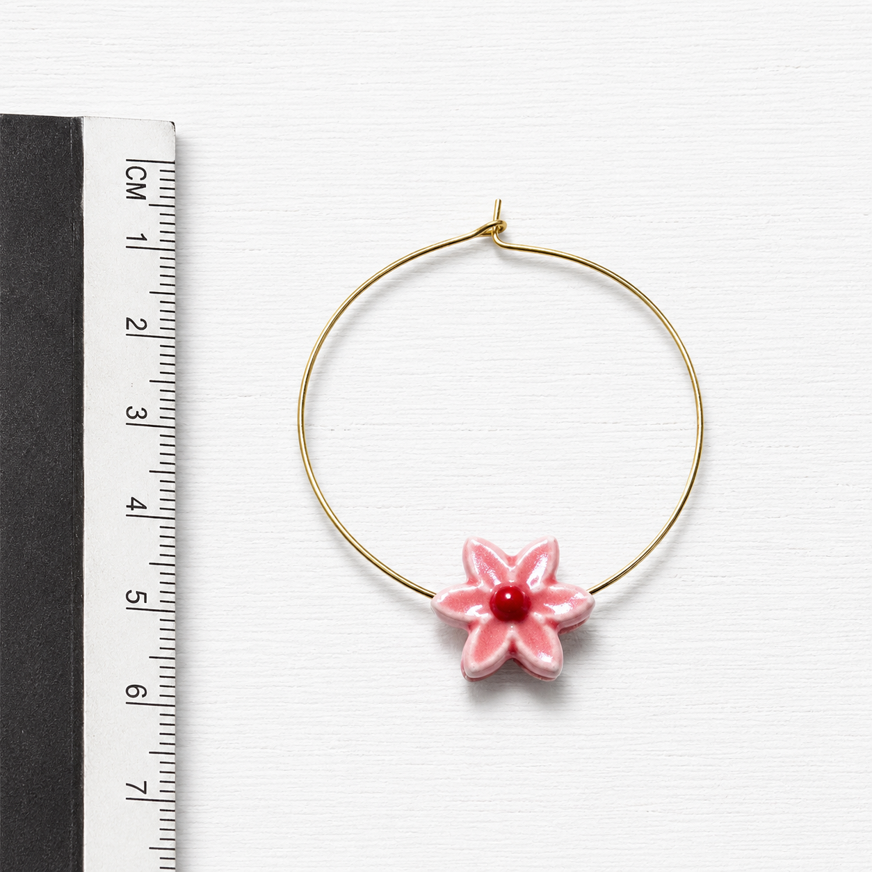 Pendientes aro flor rosa