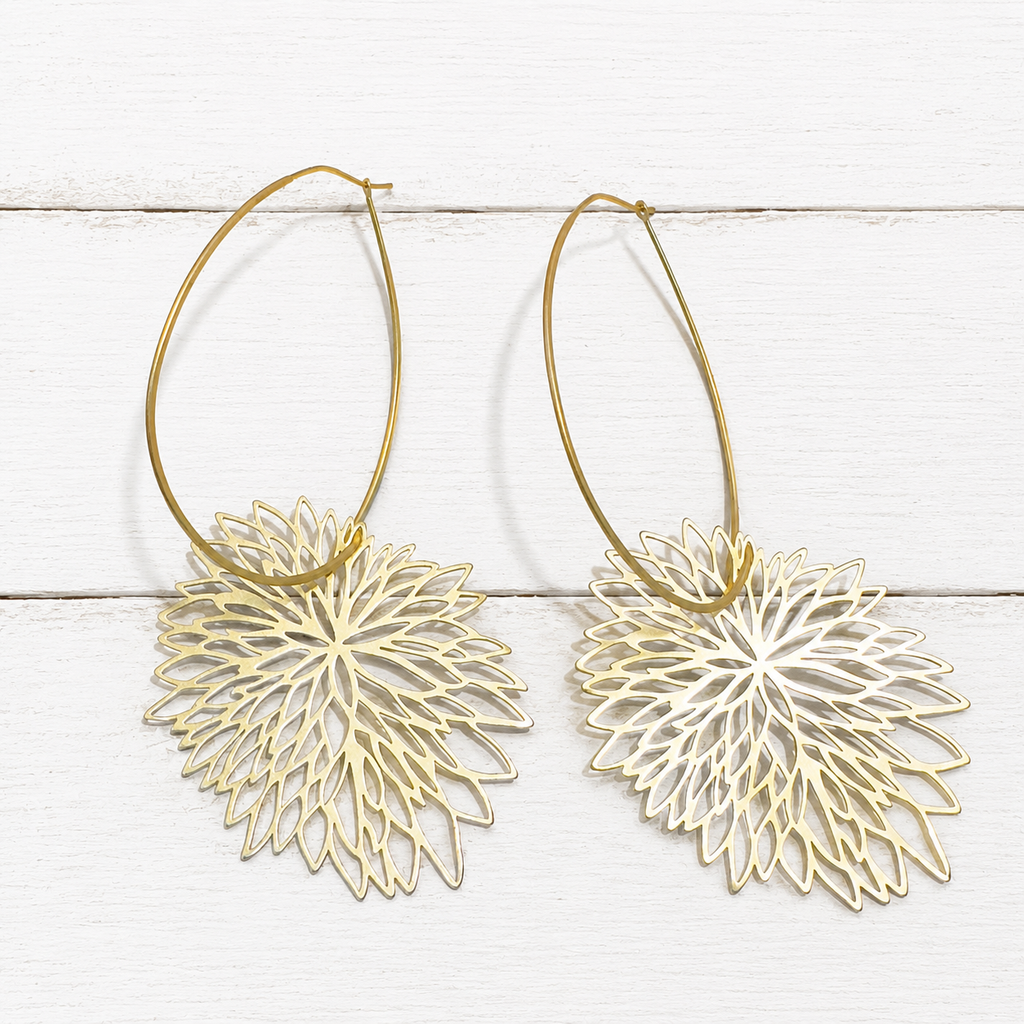 Pendientes aro ovalado flor XL