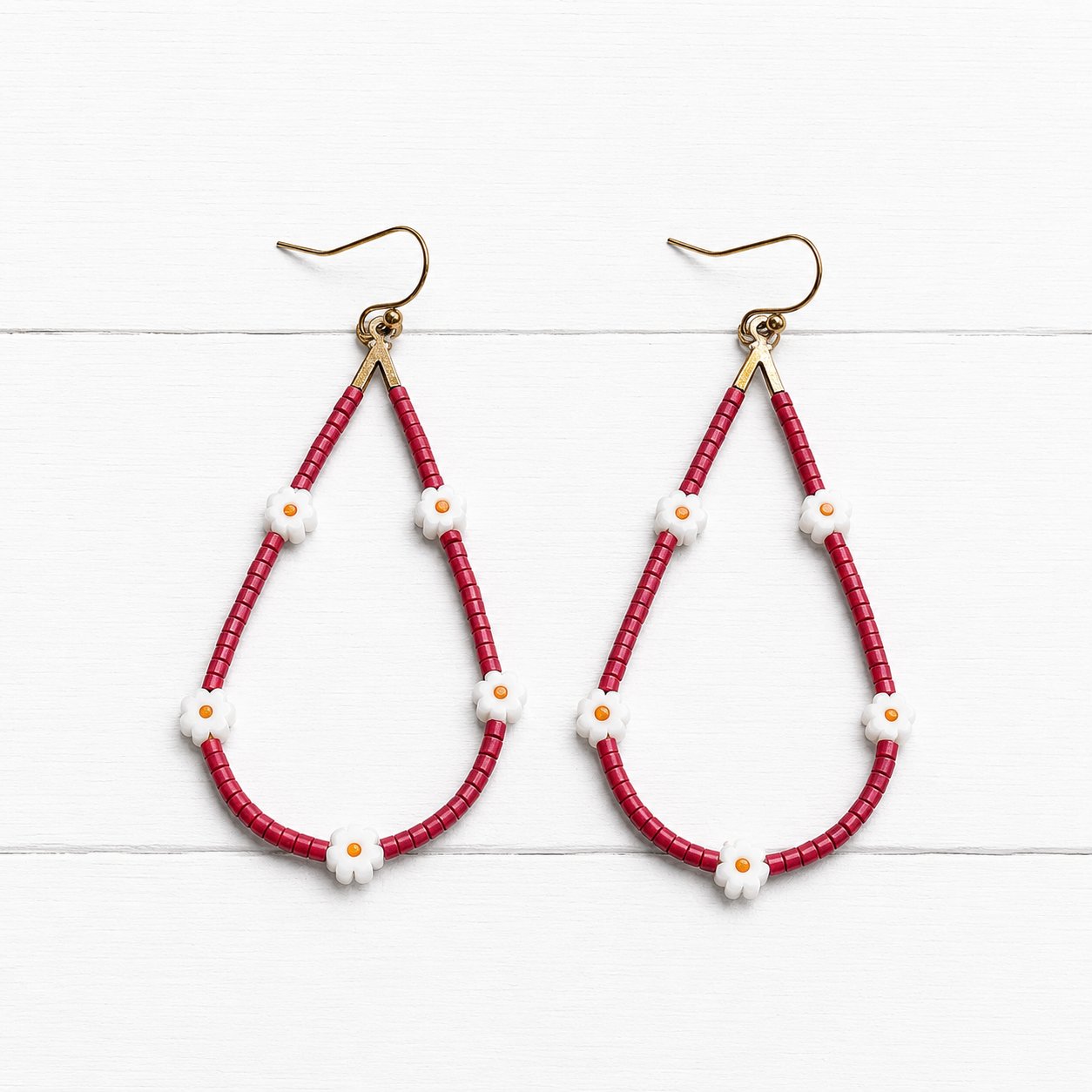 Pendientes gota margaritas terracota