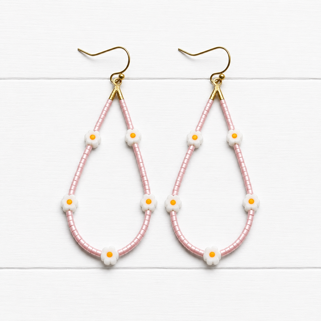 Pendientes gota Margaritas rosa