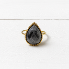 Anillo gota piedra labradorita facetada