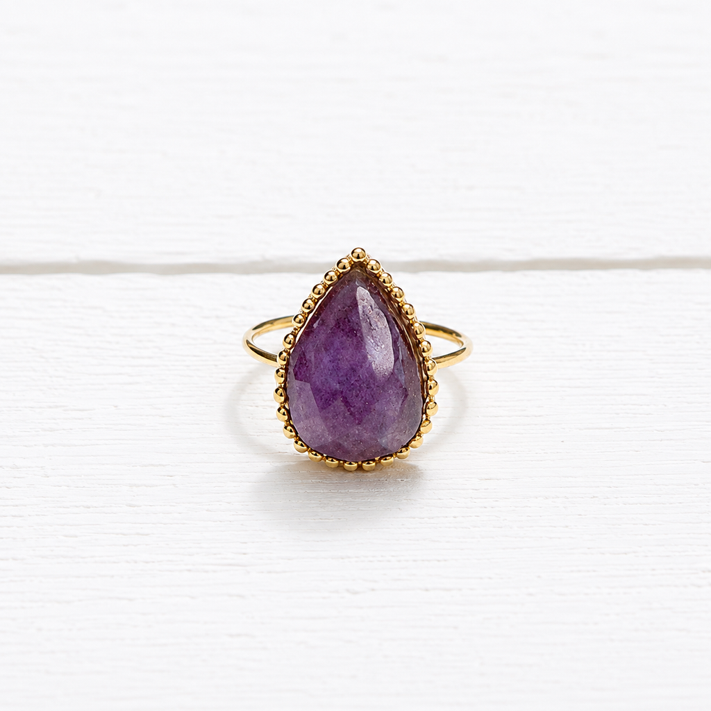 Anillo gota piedra amatista facetada
