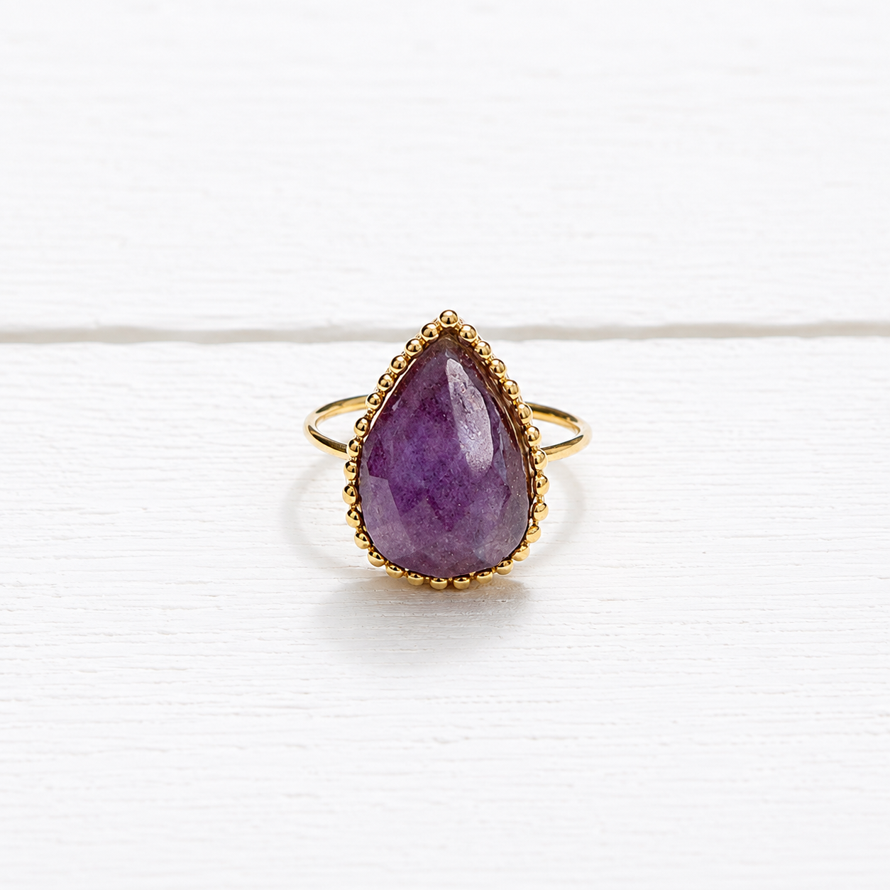 Anillo gota piedra amatista facetada