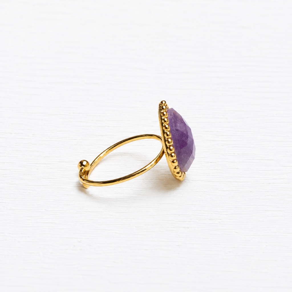 Anillo gota piedra amatista facetada