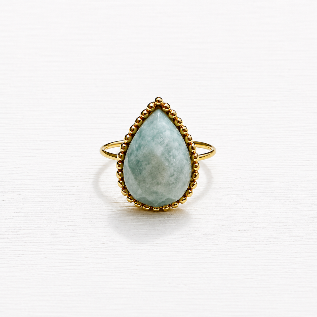 Anillo gota piedra amazonita facetada