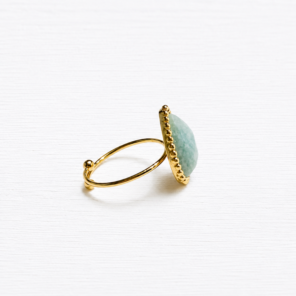 Anillo gota piedra amazonita facetada