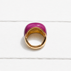 Anillo elástico plano dorado esmalte berenjena metal