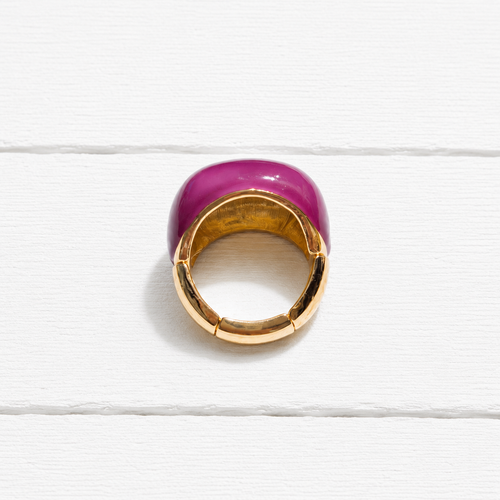Anillo elástico plano dorado esmalte berenjena metal