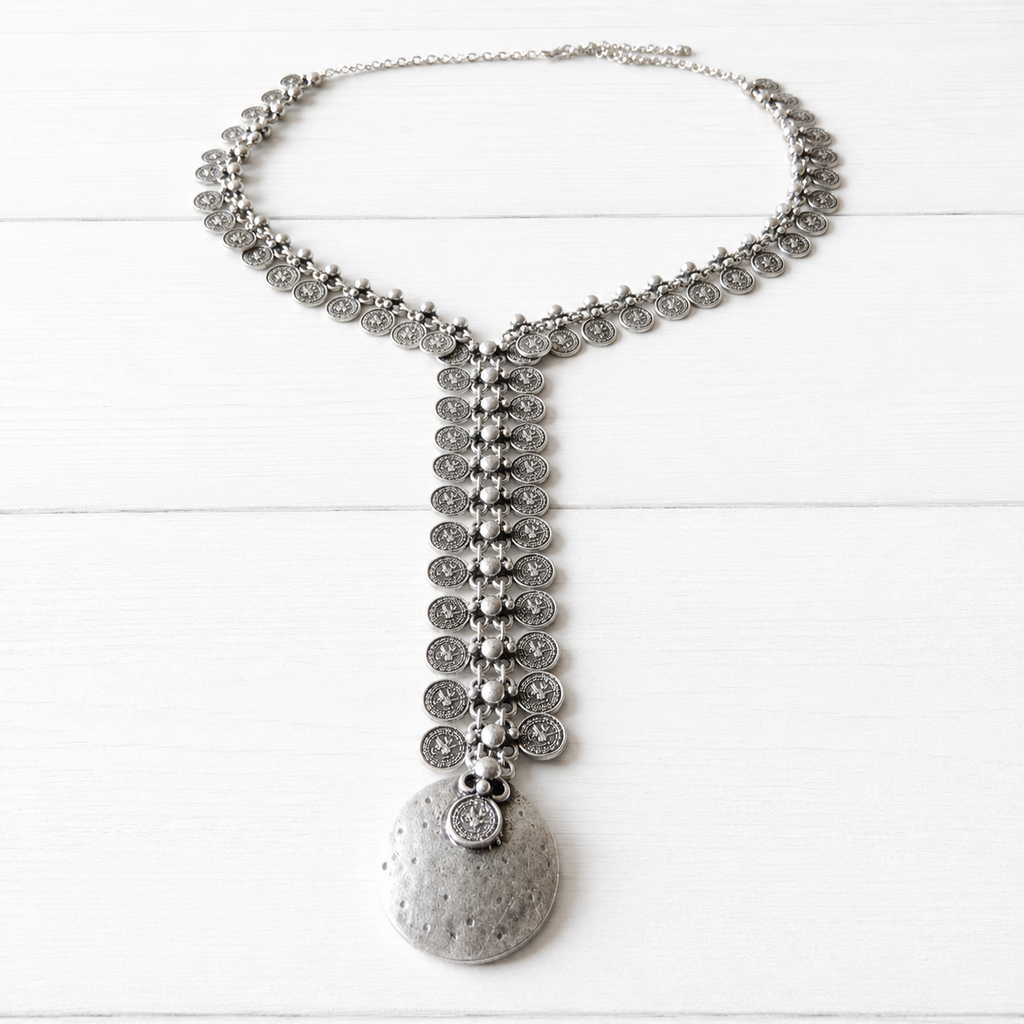 Gargantilla collar tribal monedas plateado