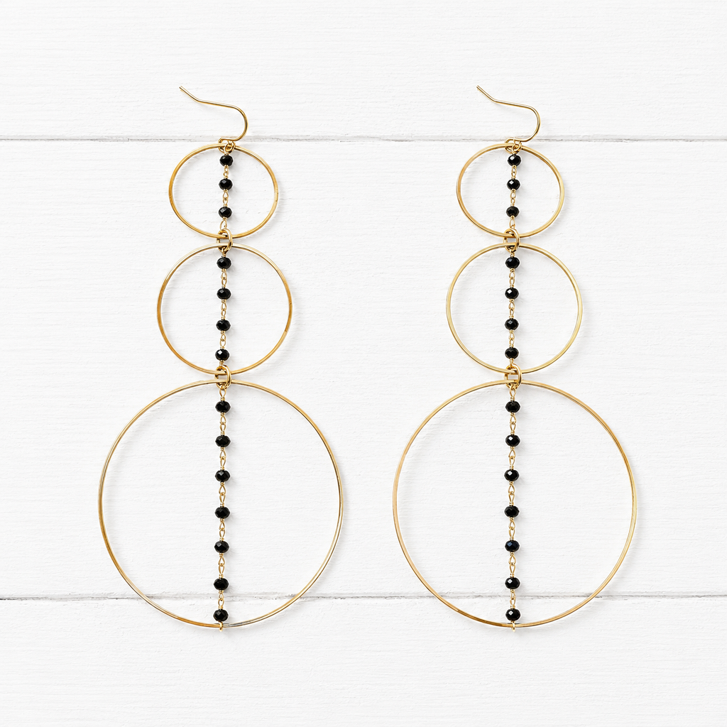 Pendientes triple aro cadena negro