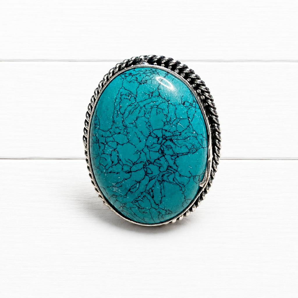 Anillo latón plateado espiral turquesa