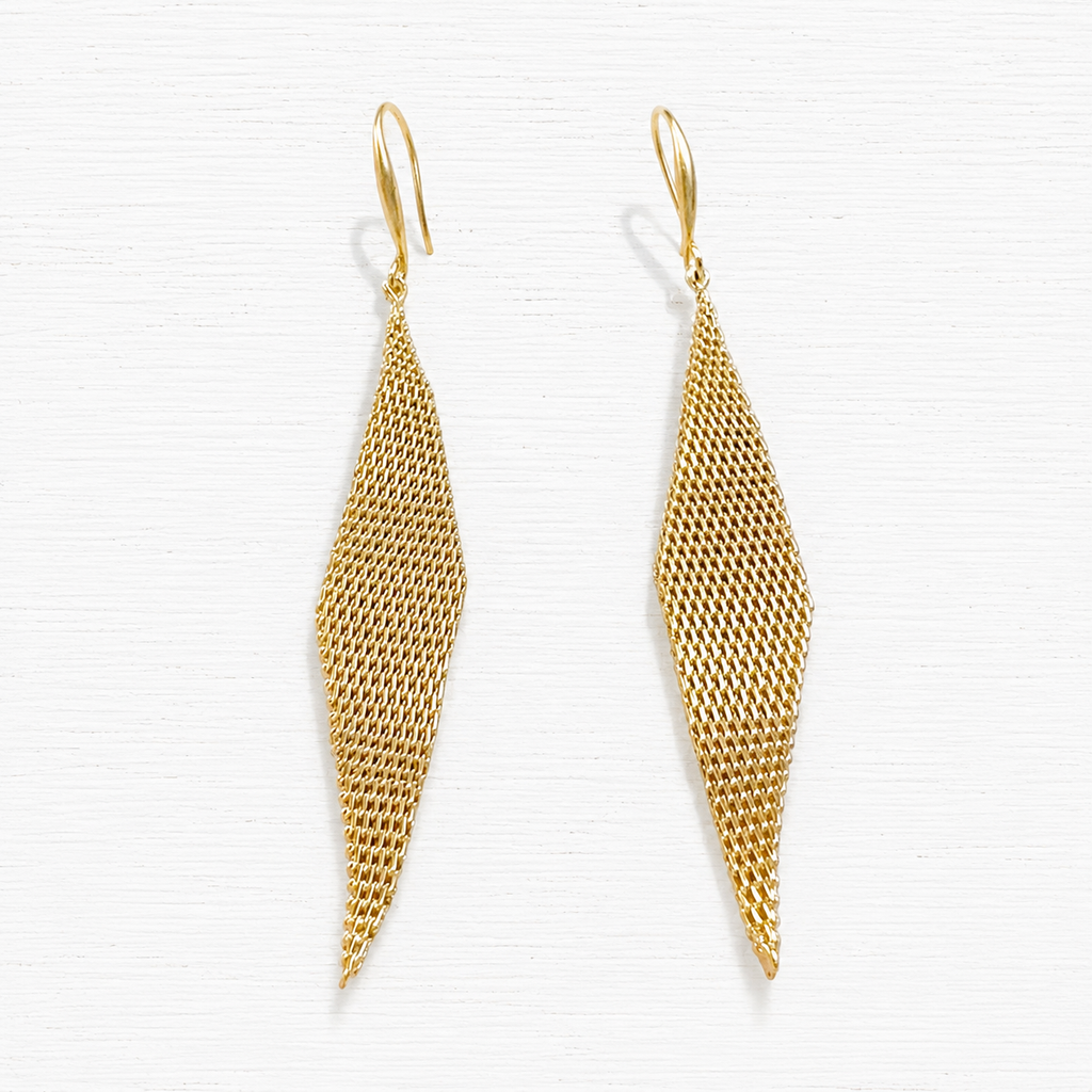 Pendientes malla rombo dorado