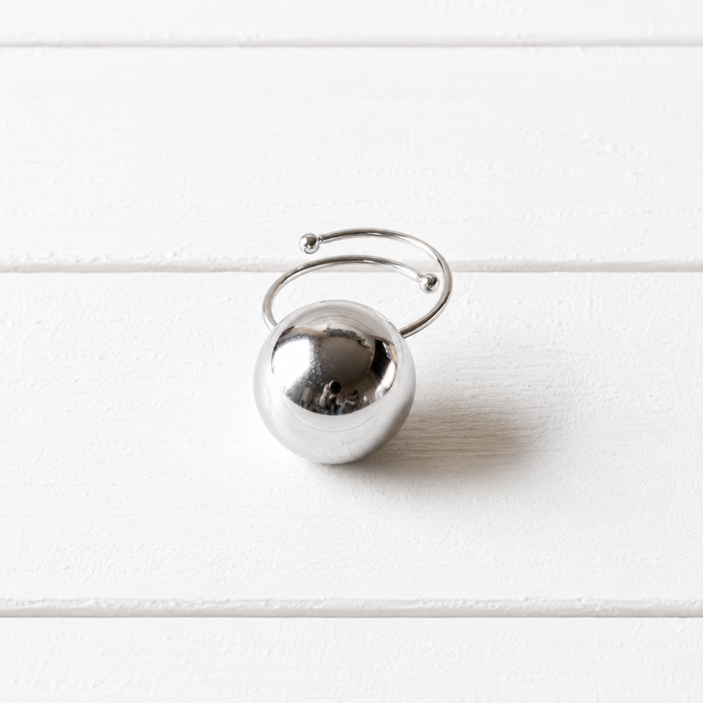 Anillo pelota bola plateado