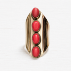 Anillo latón dorado piedras rojas