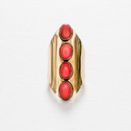 Anillo latón dorado piedras rojas