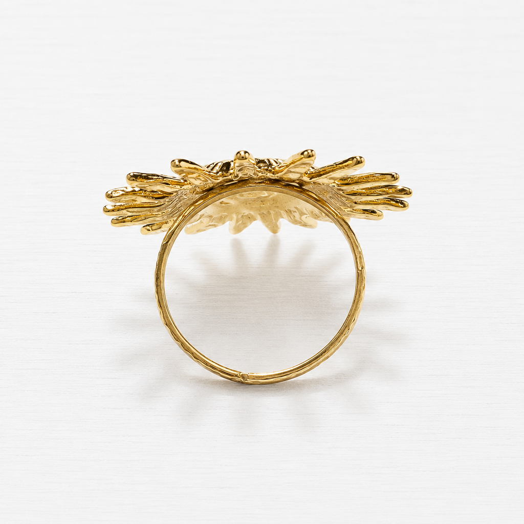 Anillo acero dorado sol