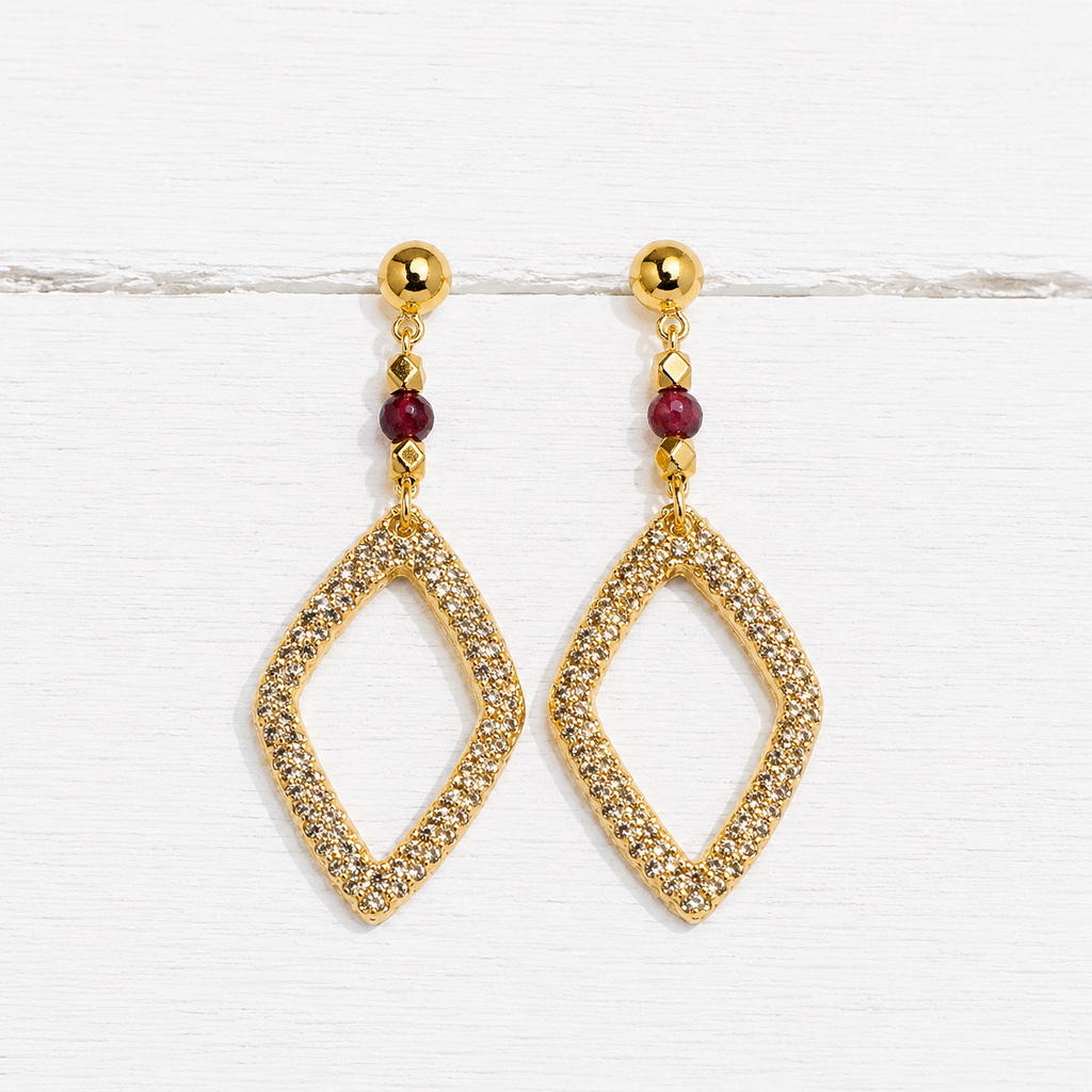 Pendientes rombo piedra granate