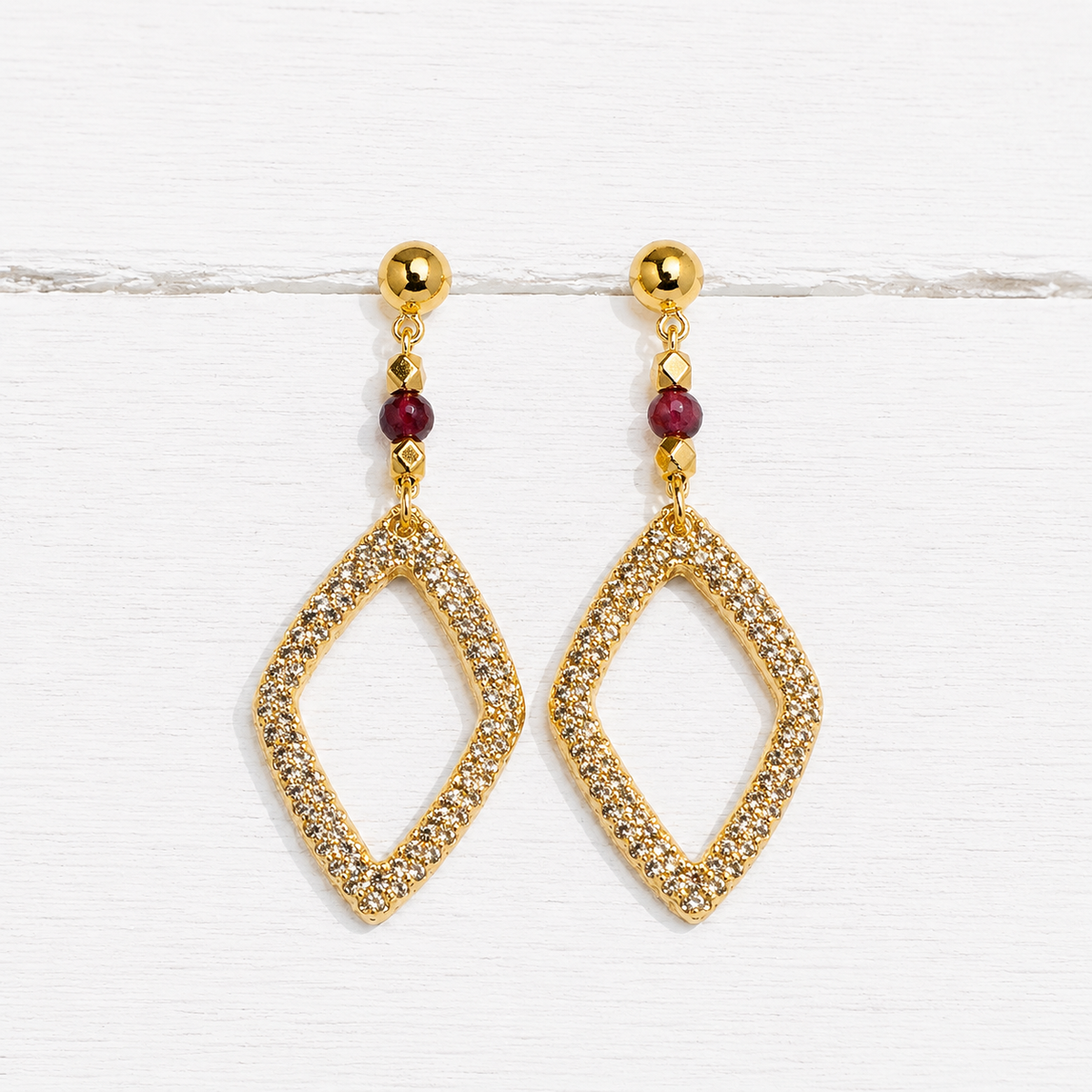 Pendientes rombo piedra granate