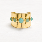 Anillo acero dorado baño oro cinco piedras ancho amazonita