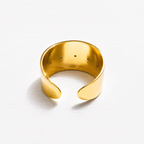 Anillo acero dorado baño oro cinco piedras ancho negro