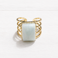 Anillo acero dorado piedra rectangular agua