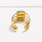 Anillo acero dorado piedra rectangular agua