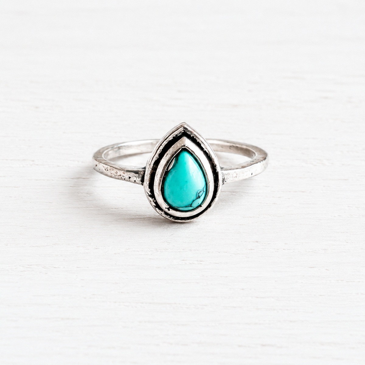 Anillo latón plateado gota turquesa