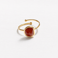 Anillo acero dorado semicírculo piedra facetada teja