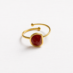 Anillo acero dorado semicírculo piedra facetada teja