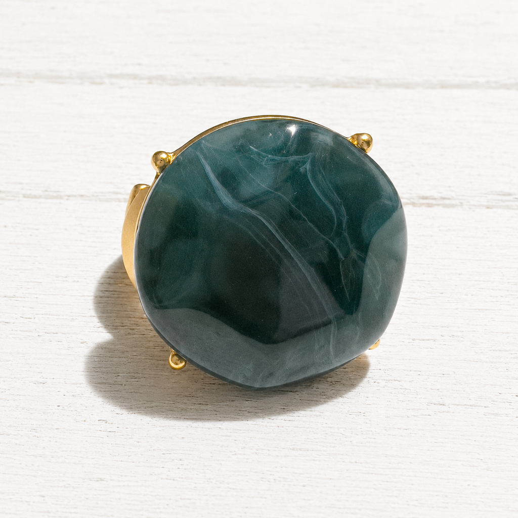 Anillo metal dorado resina verde elástico