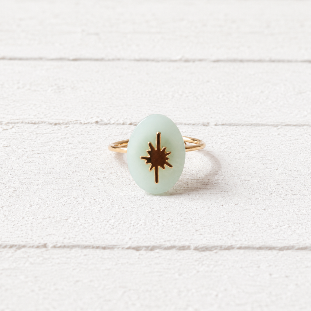 Anillo estrella agua oval