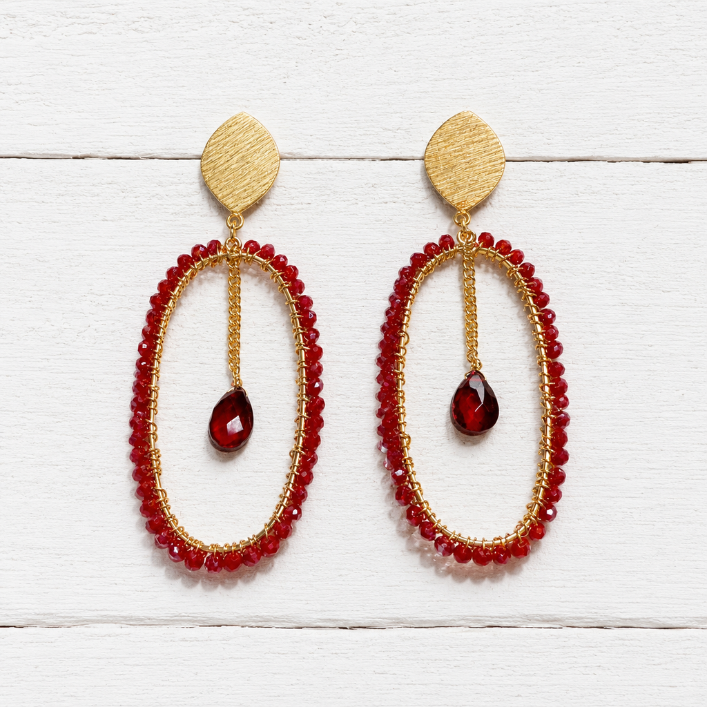 Pendientes aro oval rojo