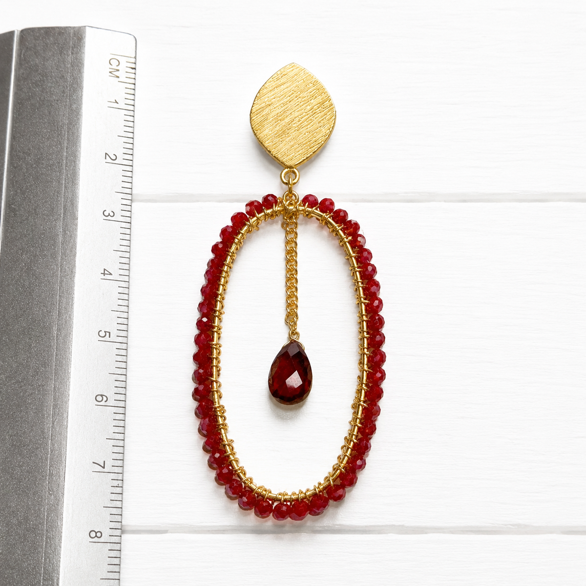 Pendientes aro oval rojo