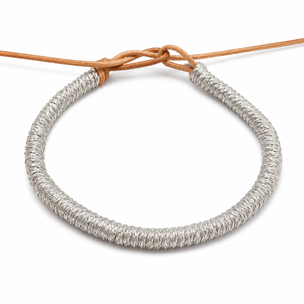 Pulsera cuero mujer plata lisa