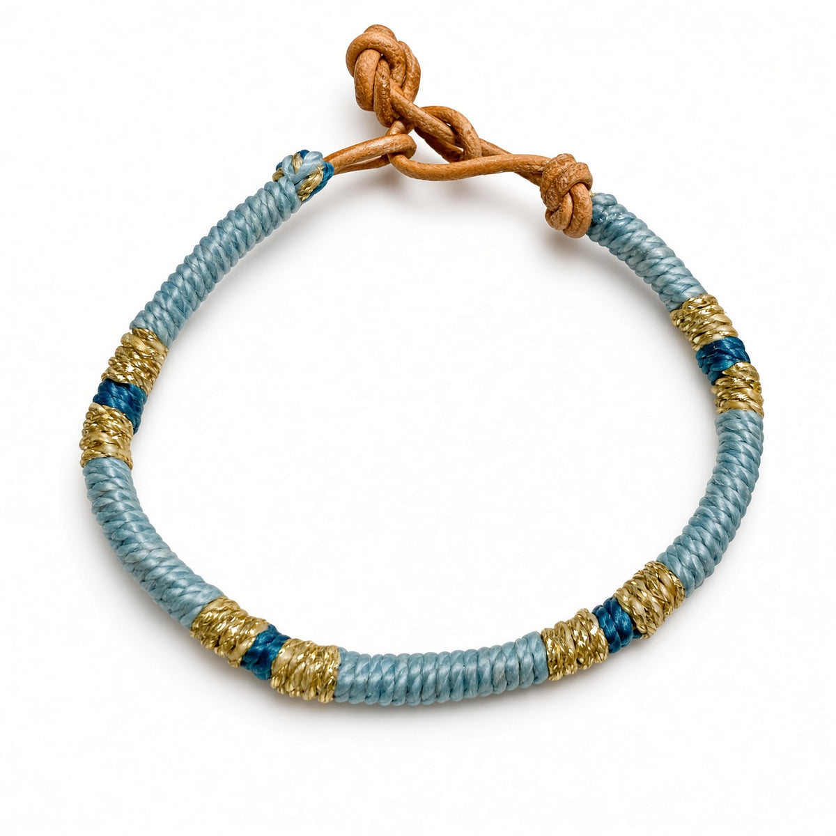 Pulsera cuero dorado azul y plomo