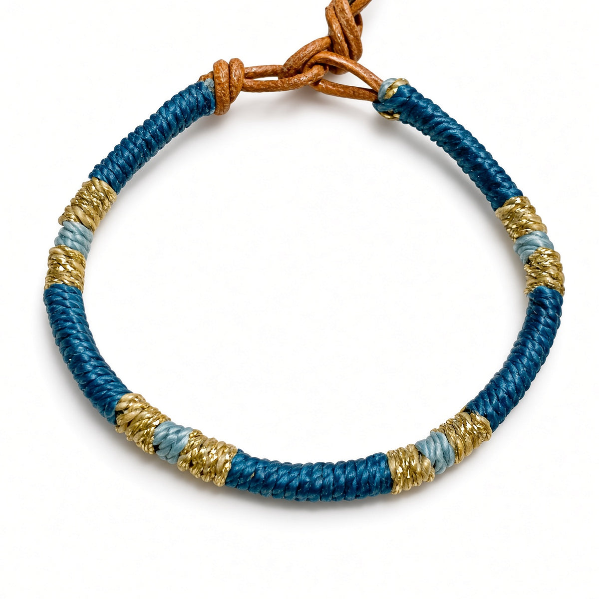 Pulsera cuero dorado plomo y azul